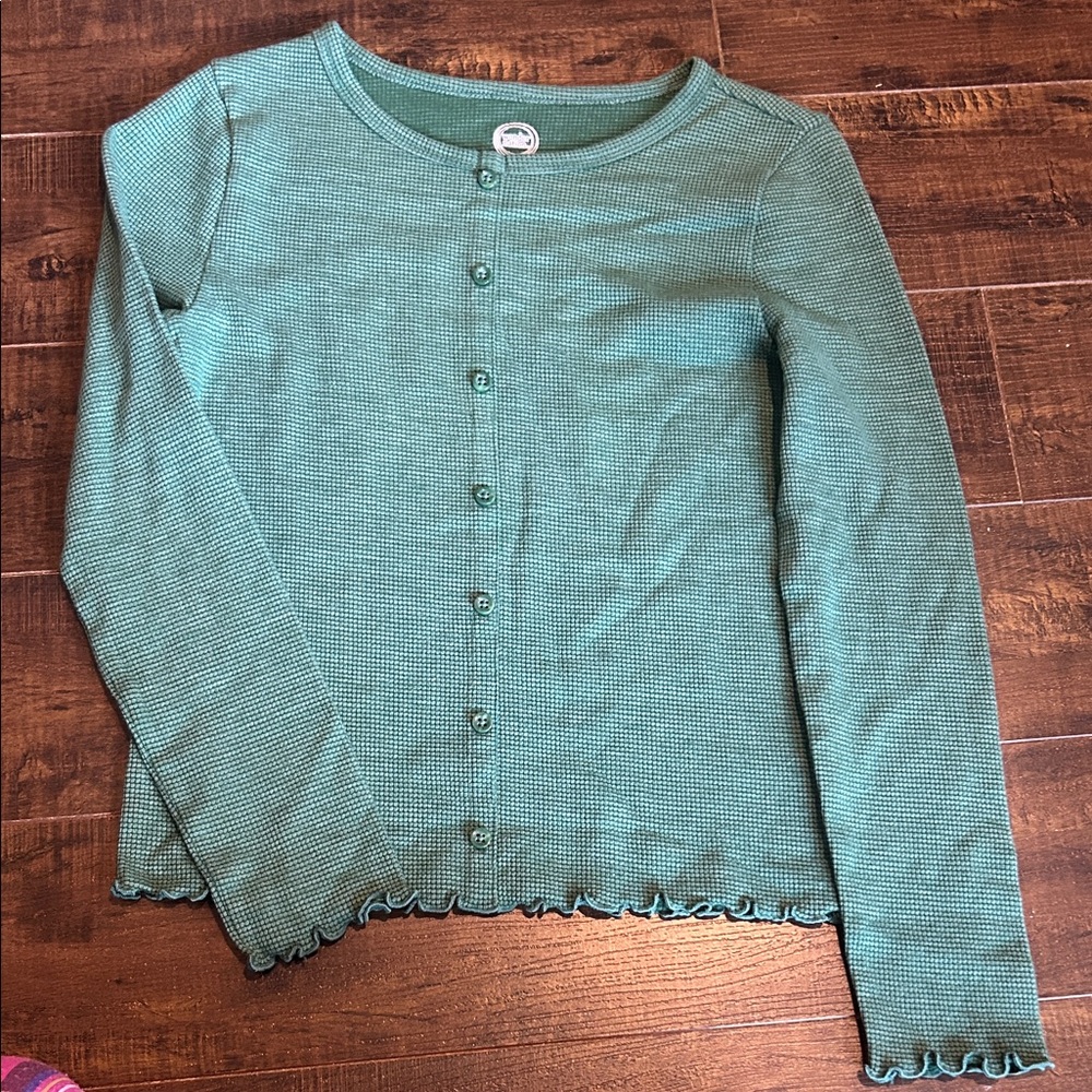wonder nation green Waffle-Knit Notch Neck Top